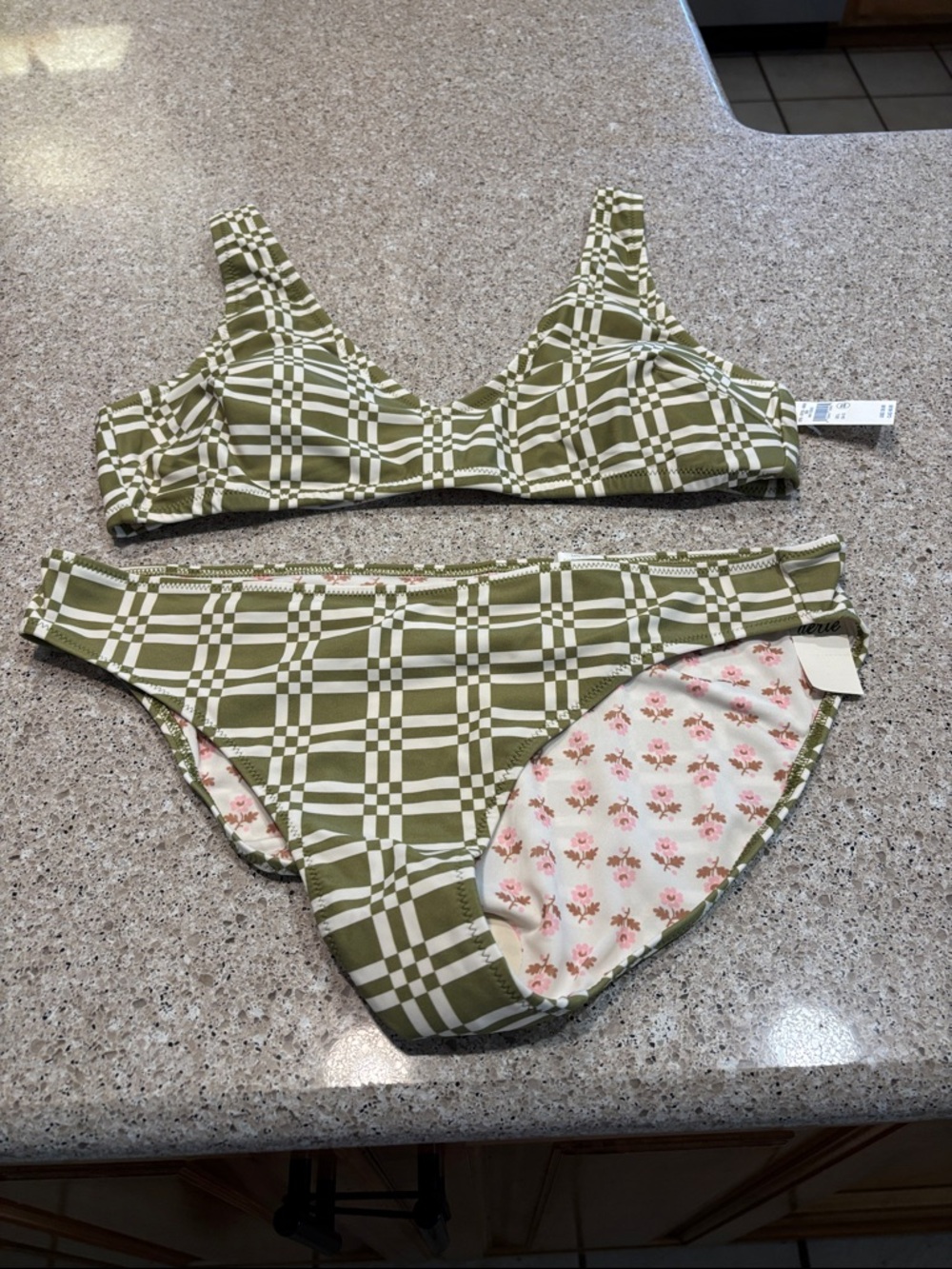 aerie Olive Green Plaid Bikini Set